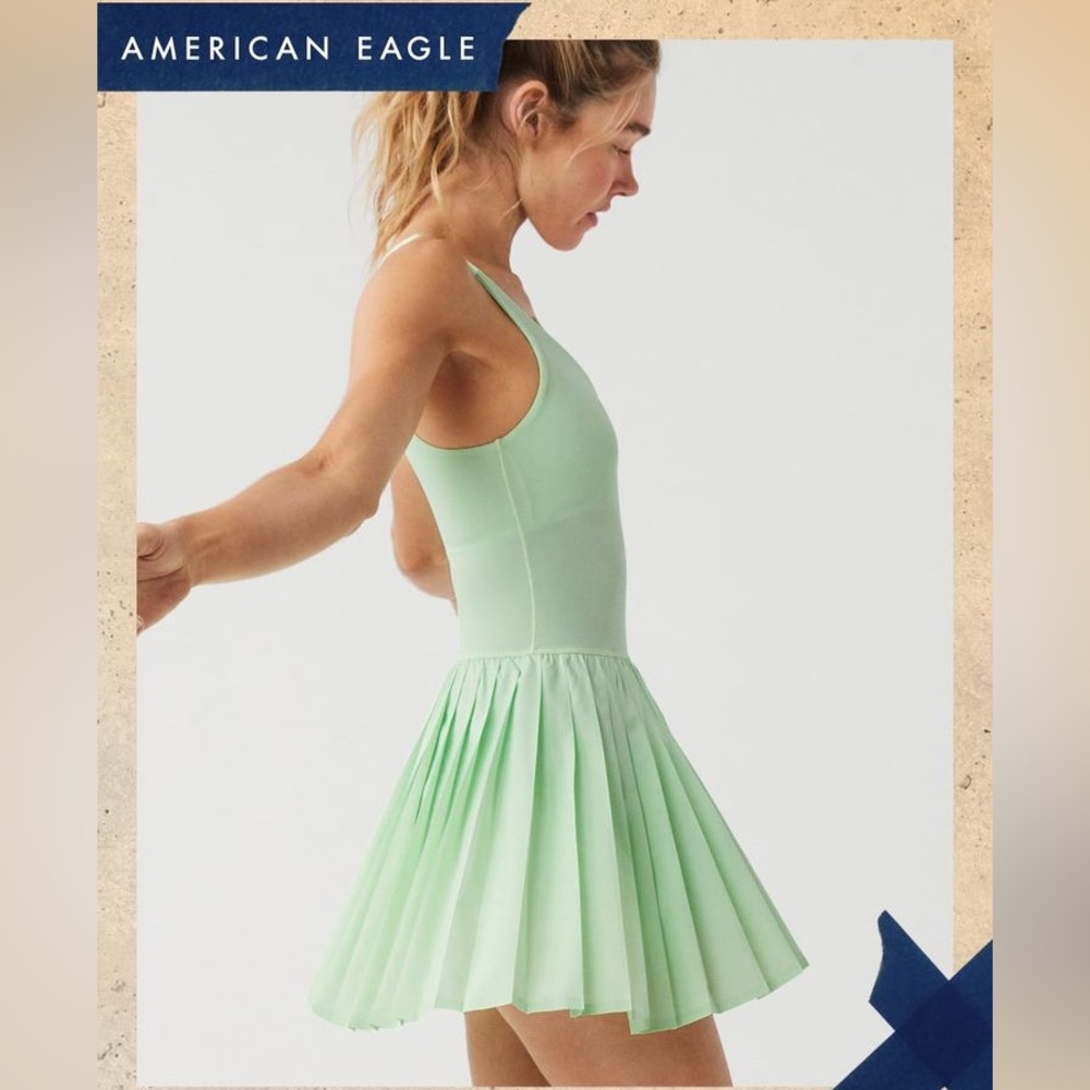 Offline by Aerie Tiebreaker Pleated Dress in green